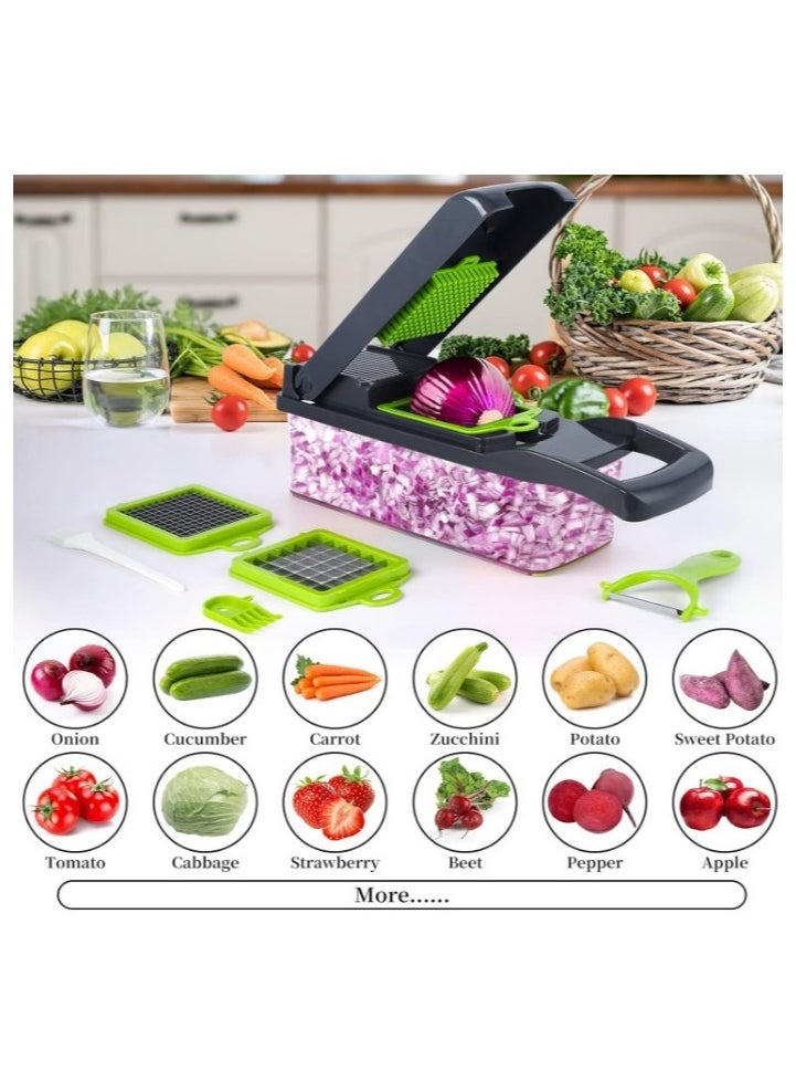 Generic - 16 in 1 Multifunctional Professional Vegetable Onion Grater - Includes 8 Stainless Steel Blades to Easily Chop Vegetables, Onions, and Fruits, Comes with Storage Container and Cleaning Accessories, Perfect for Cutting Potato Chips and Preparing Meals in Different Shapes, Handheld Kitchen Tool to Meet All Your Cooking Needs - Potato Chips Grater and Slicer - Multicolor (Random) - Image 1