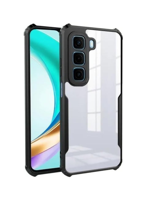 Infinix Hot 50 Case Shockproof Cover 360 Degree Protection Design Best Camera Protection Transparent Hybrid Back Black Bumper Cover Case for Infinix Hot 50 5G 2024