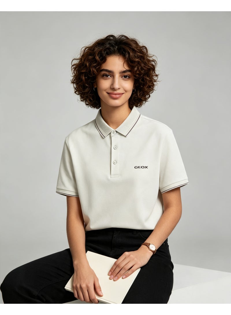 GEOX Men Classic Striped Collar Short Sleeve Polo Shirt Daily Business Casual Wear Light Beige Grey - Image 4