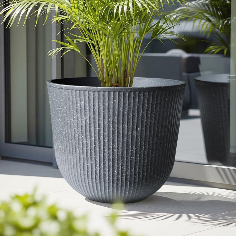 WORTH Garden Round Large Planter Pot 1-Pack - 17.5" Dia x 15.5" H - Durable Plastic Grey Plant Tree Pots with Vertical Stripe Textured Finish, Drainage Hole for Indoor, Outdoor, Front Porch, Patio - Image 3