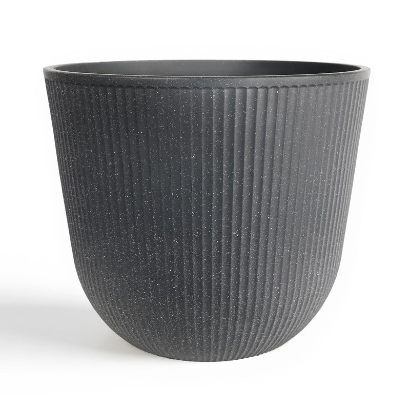 WORTH Garden Round Large Planter Pot 1-Pack - 17.5" Dia x 15.5" H - Durable Plastic Grey Plant Tree Pots with Vertical Stripe Textured Finish, Drainage Hole for Indoor, Outdoor, Front Porch, Patio - Image 1