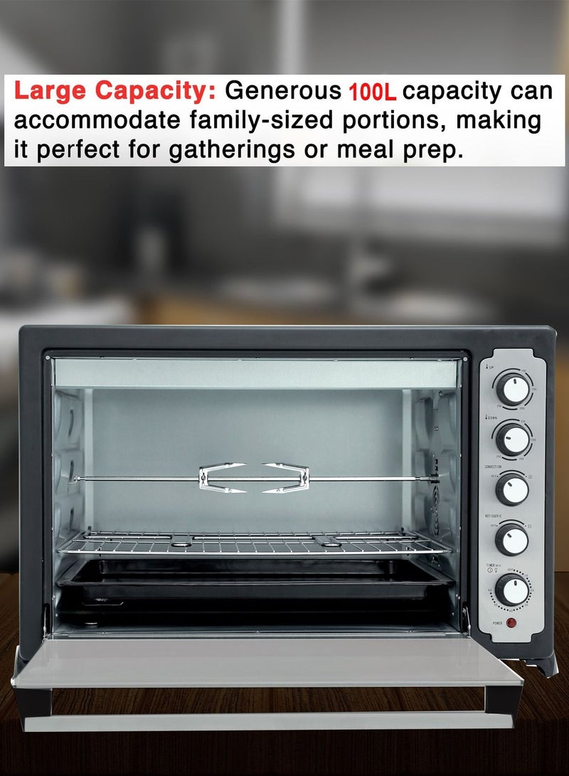 ماستر شيف فرن حراري كهربائي مع شواية من ماسترشيف: سعة 100 لتر ، 5 مقابض تحكم ، ومؤقت 60 دقيقة لطهي عالي الجودة - معتمد من ESMA - Image 5