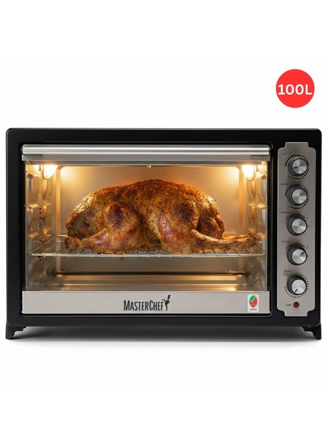 ماستر شيف فرن حراري كهربائي مع شواية من ماسترشيف: سعة 100 لتر ، 5 مقابض تحكم ، ومؤقت 60 دقيقة لطهي عالي الجودة - معتمد من ESMA - Image 1
