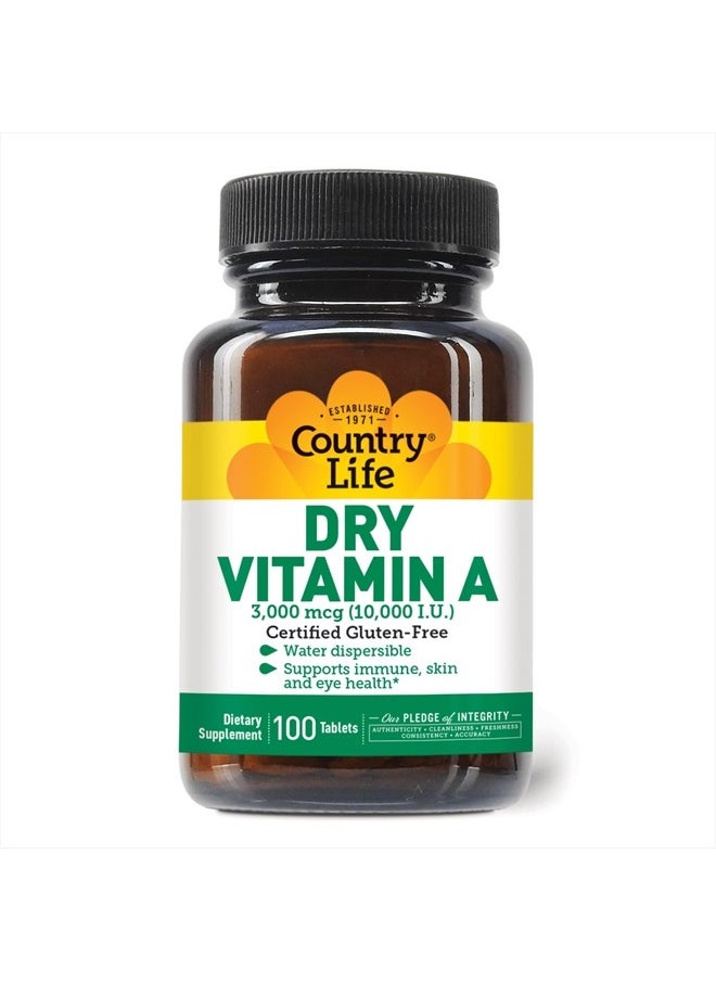 Country Life - Dry Vitamin A, Supports Immune, Skin & Eye Health, 10,000 IU, 100 Tablets, Certified Gluten Free, Certified Vegan, Certified Halal - Image 1