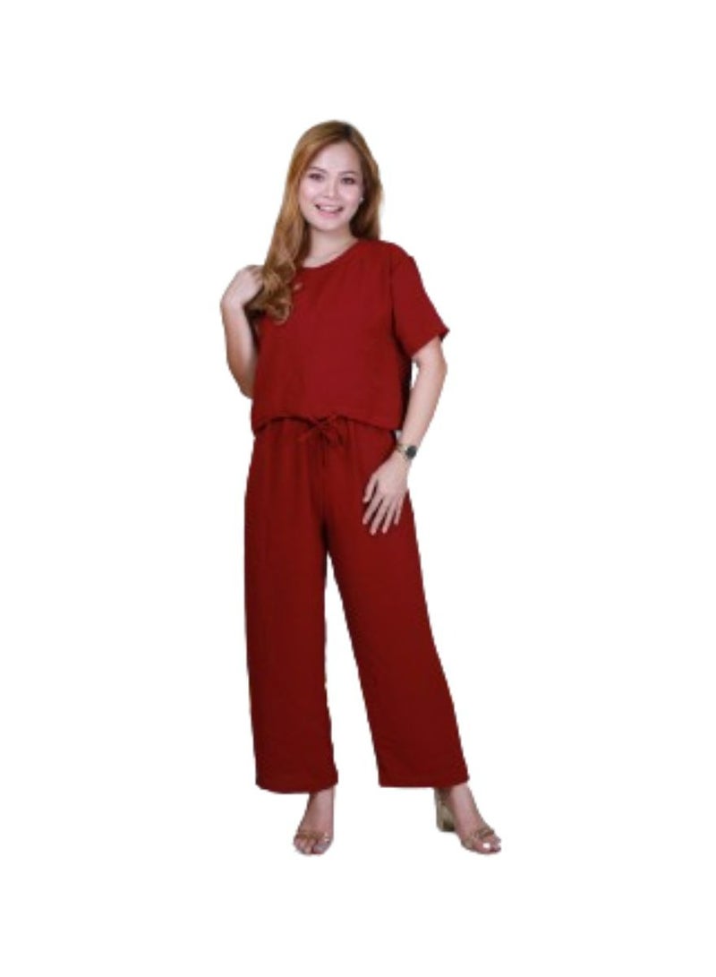 Veronica Elegant Comfortable 2-Piece Co-ord Set -Red  - Image 2