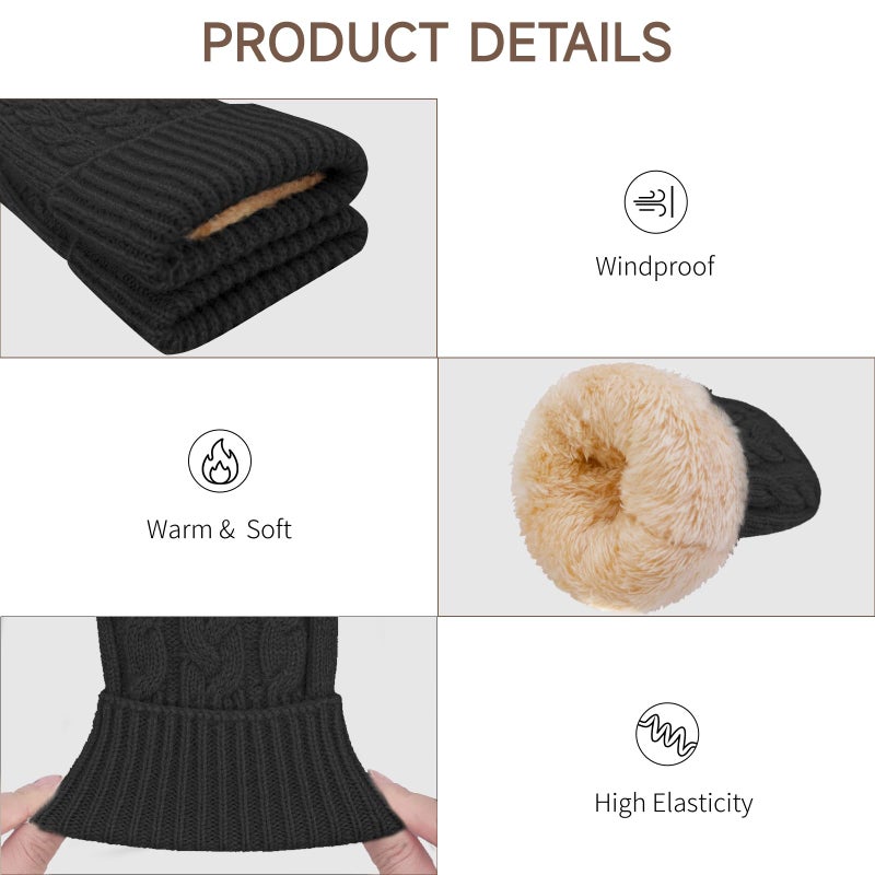 YUHAN PRETTY Winter Mittens for Women for Cold Weather Warm Fleece Lined Thermal Thick Wool Cable Knit Ladies Mittens Gloves(Black) - Image 3