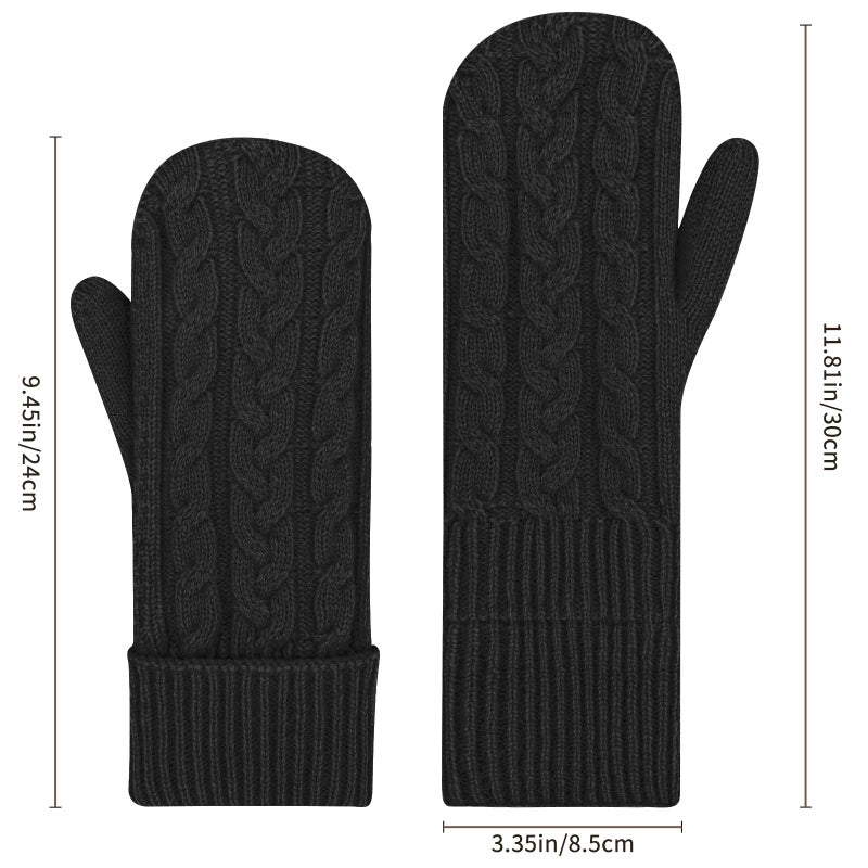 YUHAN PRETTY Winter Mittens for Women for Cold Weather Warm Fleece Lined Thermal Thick Wool Cable Knit Ladies Mittens Gloves(Black) - Image 5