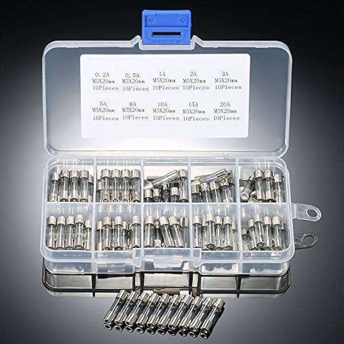 Eacam 100Pcs 5X20Mm FastBlow Glass Tube Fuses Assorted Kit Amp 02A 05A 1A 2A 3A 5A 8A 10A 15A 20 - Image 3