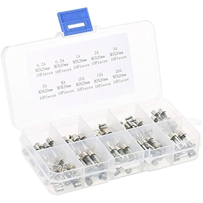 Eacam 100Pcs 5X20Mm FastBlow Glass Tube Fuses Assorted Kit Amp 02A 05A 1A 2A 3A 5A 8A 10A 15A 20 - Image 1
