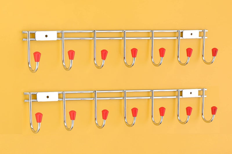 iSTAR Stainless Steel 7 Pin Bathroom Cloth Hooks Hanger Door Wall Bedroom Bathroom Corrosion-Free Anti Rust Robe Hooks Rail for Hanging Keys, Clothes, Towel Steel Hook (Pack of 1, Silver) - Image 2