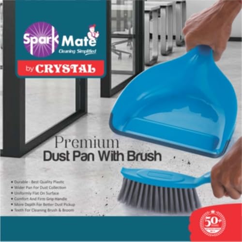 Sparkmate by Crystal Plastic Premium Dust Pan with Brush, Blue - Image 4
