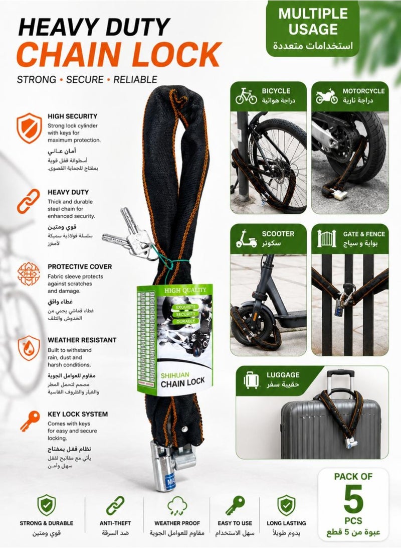 Heavy Duty Motorcycle & Bicycle Chain Lock with Keys – Anti-Theft Security Lock, Hardened Steel Chain, Fabric Protective Cover, Weather Resistant Bike Lock for Motorbike, Scooter & Bicycle