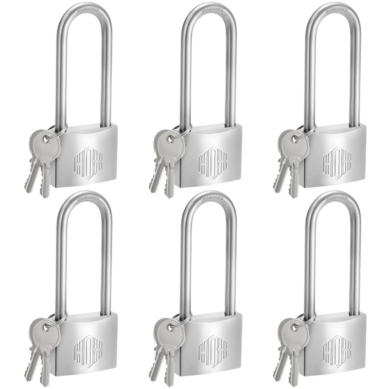 HOX MarineGrade Rustproof Padlock Stainless Steel Shackle ChromePlated Brass Body Weatherproof Outdoor Lock 25Inch Long Shackle 6Pack - Image 2