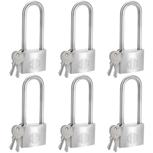 HOX MarineGrade Rustproof Padlock Stainless Steel Shackle ChromePlated Brass Body Weatherproof Outdoor Lock 25Inch Long Shackle 6Pack - Image 1