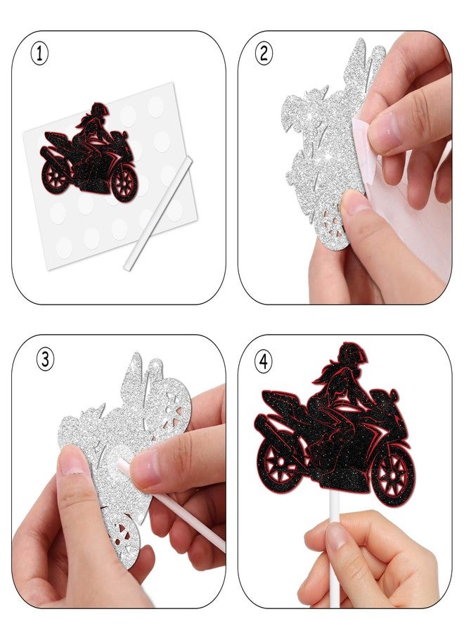 LETLIMIT 18pcs Glitter Race Motorcycle Girls Dessert Cupcake Topper Rider Racing Sport Let’s Crazy Theme Decor Supplies Women Lady Happy Birthday Party Decorations - Image 4