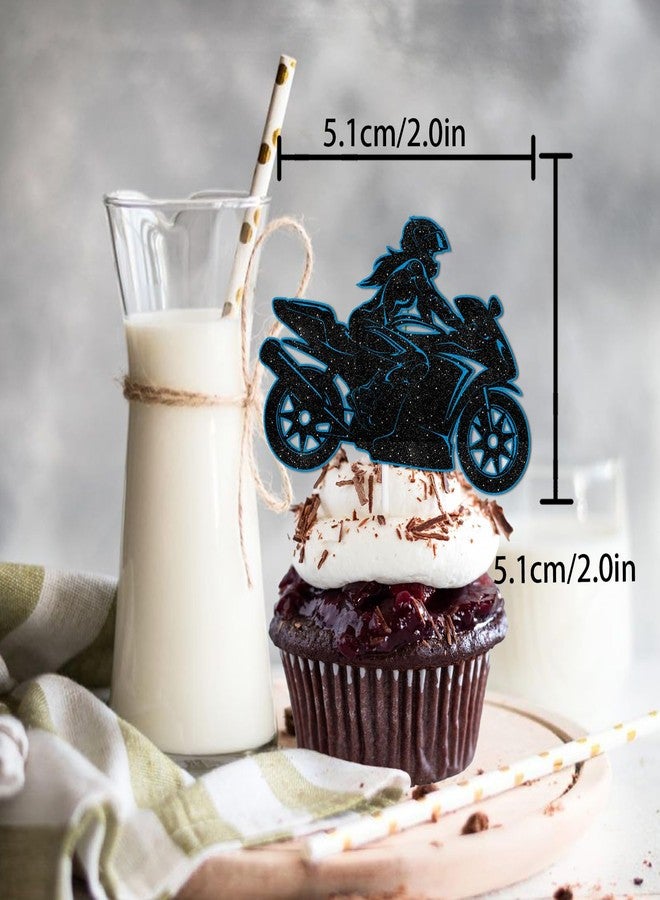 LETLIMIT 18pcs Glitter Race Motorcycle Girls Dessert Cupcake Topper Rider Racing Sport Let’s Crazy Theme Decor Supplies Women Lady Happy Birthday Party Decorations - Image 2