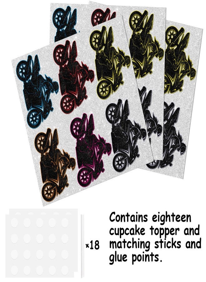 LETLIMIT 18pcs Glitter Race Motorcycle Girls Dessert Cupcake Topper Rider Racing Sport Let’s Crazy Theme Decor Supplies Women Lady Happy Birthday Party Decorations - Image 3
