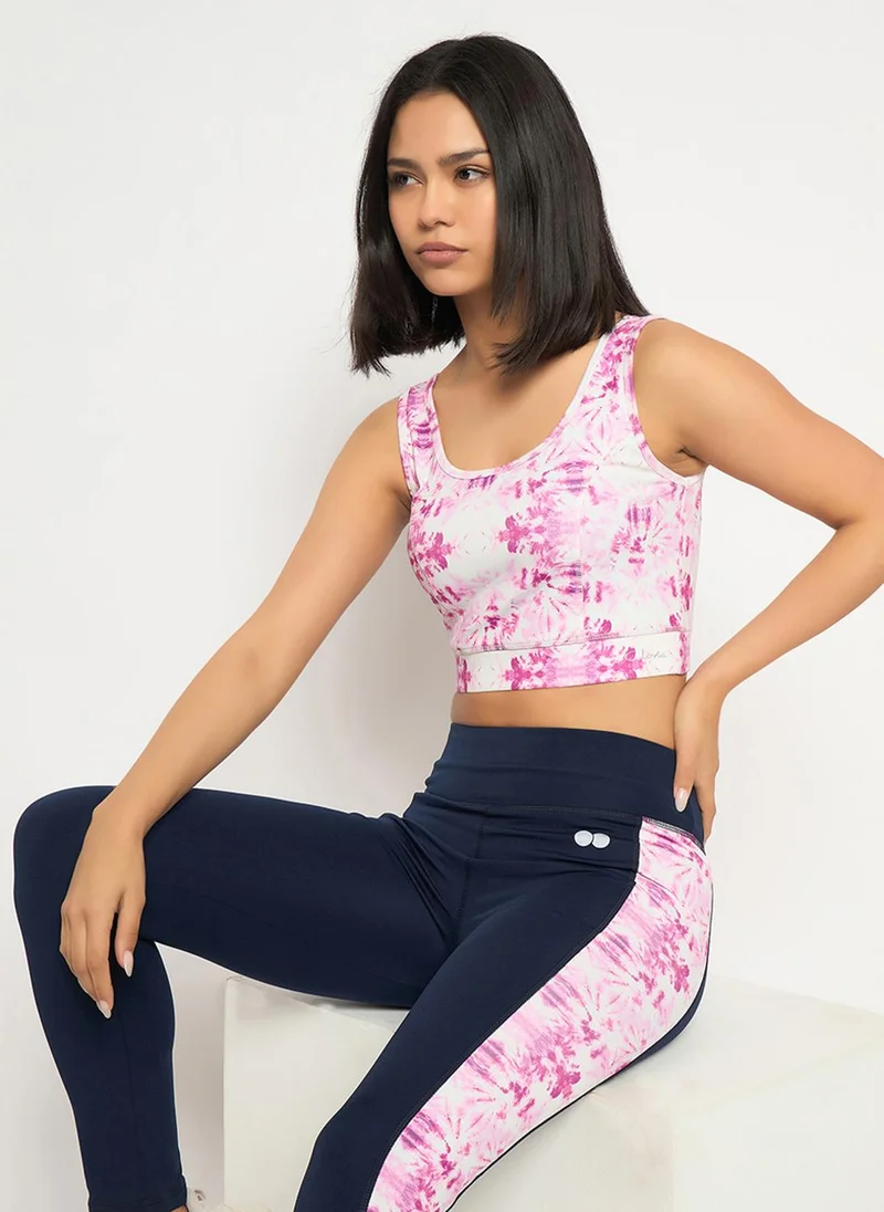 كلوفيا Clovia Medium Impact Tie-Dye Print Sports Bra in Pink with Removable Cups