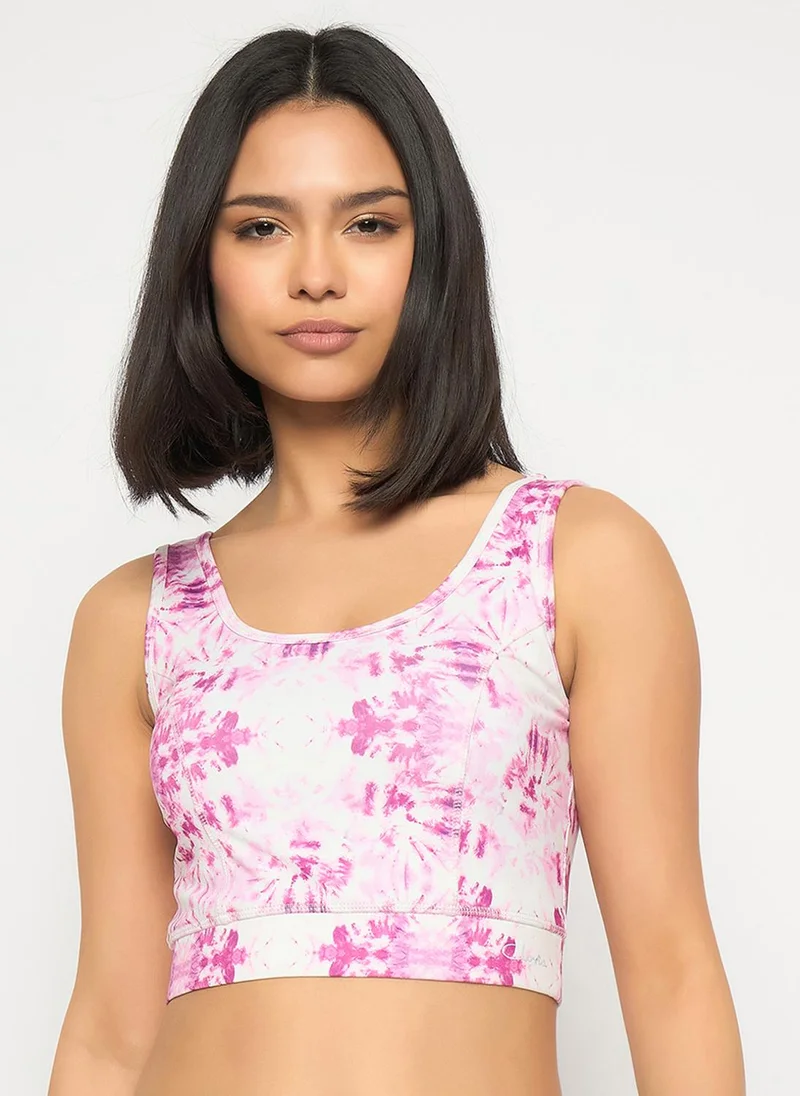 كلوفيا Clovia Medium Impact Tie-Dye Print Sports Bra in Pink with Removable Cups