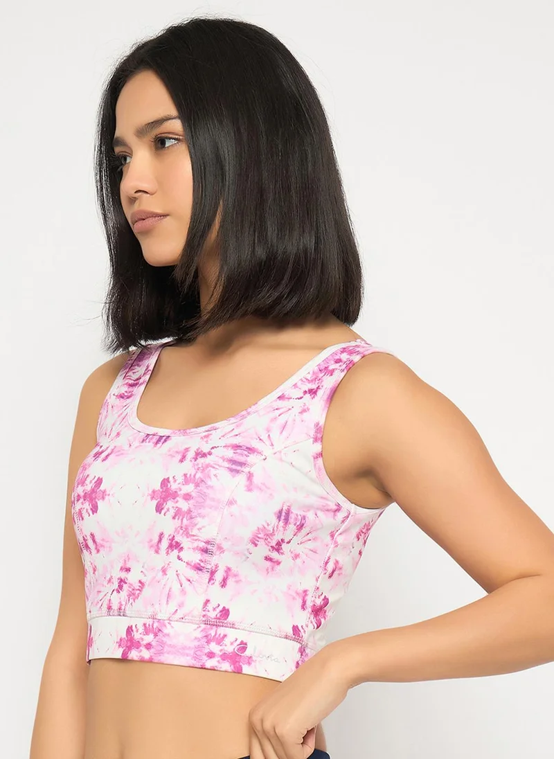 Clovia Clovia Medium Impact Tie-Dye Print Sports Bra in Pink with Removable Cups