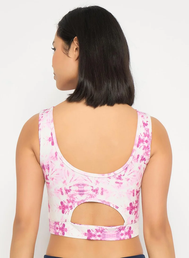 Clovia Clovia Medium Impact Tie-Dye Print Sports Bra in Pink with Removable Cups