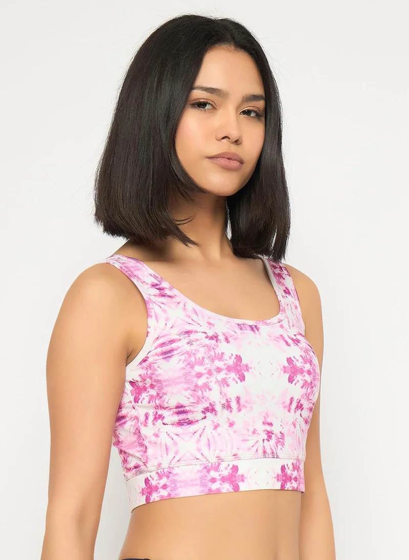 Clovia Clovia Medium Impact Tie-Dye Print Sports Bra in Pink with Removable Cups
