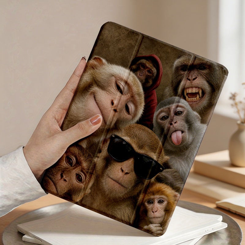 Tablet Case for iPad, Funny Monkey Selfie Collage, iPad Clear Case for Mini Air Pro 4 5 6 7 8 9 10 11 12, Suitable for 7.9 8.3 9.7 10.2 10.5 10.9 11 12.9 13 inch Lightweight Clear Protective with Stand - Image 4