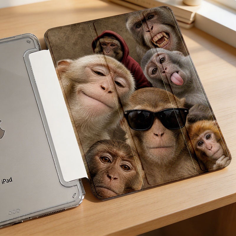 Tablet Case for iPad, Funny Monkey Selfie Collage, iPad Clear Case for Mini Air Pro 4 5 6 7 8 9 10 11 12, Suitable for 7.9 8.3 9.7 10.2 10.5 10.9 11 12.9 13 inch Lightweight Clear Protective with Stand - Image 3