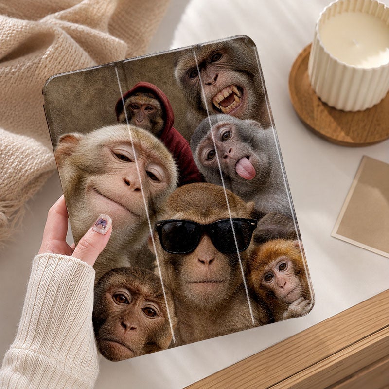 Tablet Case for iPad, Funny Monkey Selfie Collage, iPad Clear Case for Mini Air Pro 4 5 6 7 8 9 10 11 12, Suitable for 7.9 8.3 9.7 10.2 10.5 10.9 11 12.9 13 inch Lightweight Clear Protective with Stand - Image 1
