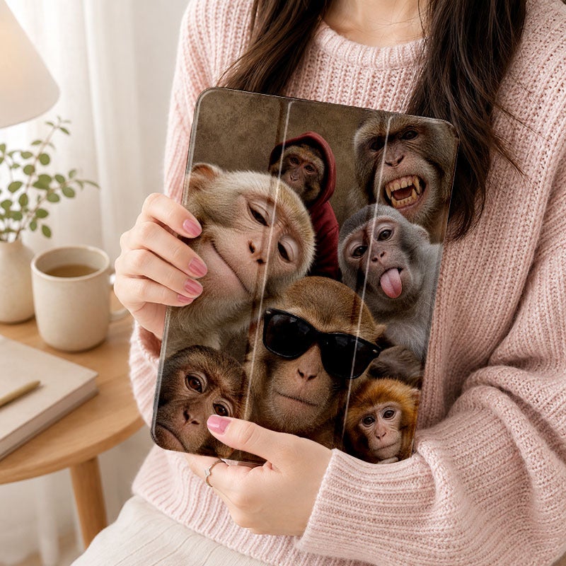 Tablet Case for iPad, Funny Monkey Selfie Collage, iPad Clear Case for Mini Air Pro 4 5 6 7 8 9 10 11 12, Suitable for 7.9 8.3 9.7 10.2 10.5 10.9 11 12.9 13 inch Lightweight Clear Protective with Stand - Image 5