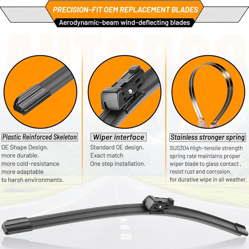 AUTOBOO 25in+22in Windshield Wipers with 14in Rear Wiper Blade Replacement for VW Tiguan 2018 2019 2020 2021 (Pack of 3) - Image 4