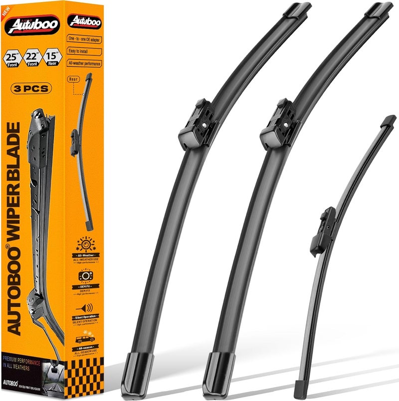 AUTOBOO 25in+22in Windshield Wipers with 14in Rear Wiper Blade Replacement for VW Tiguan 2018 2019 2020 2021 (Pack of 3) - Image 1