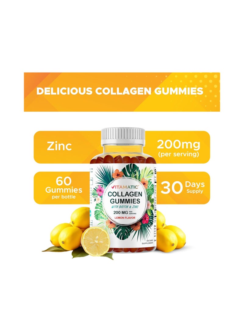 Vitamatic Hydrolyzed Collagen Gummies with Vitamin C, Zinc and Biotin, 200 mg - Healthy Skin Support - 60 Gummies - Image 3