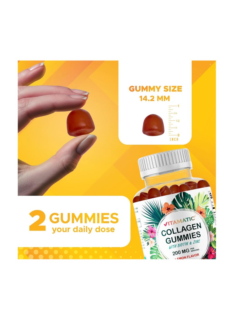 Vitamatic Hydrolyzed Collagen Gummies with Vitamin C, Zinc and Biotin, 200 mg - Healthy Skin Support - 60 Gummies - Image 2