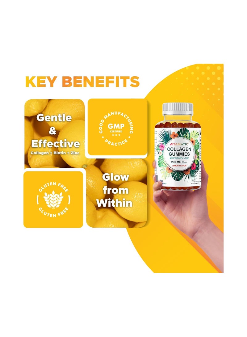 Vitamatic Hydrolyzed Collagen Gummies with Vitamin C, Zinc and Biotin, 200 mg - Healthy Skin Support - 60 Gummies - Image 4
