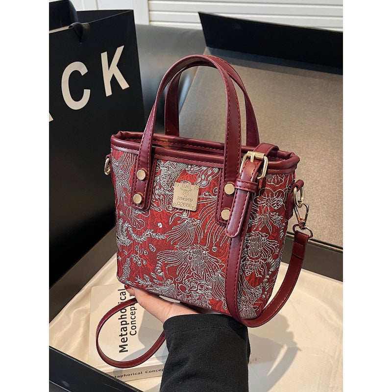 Super Fire Niche Embroidered Bag Women'S Fashion All-Match Crossbody Bag Contrast Color Portable Bucket Bag Small Bag - Image 4