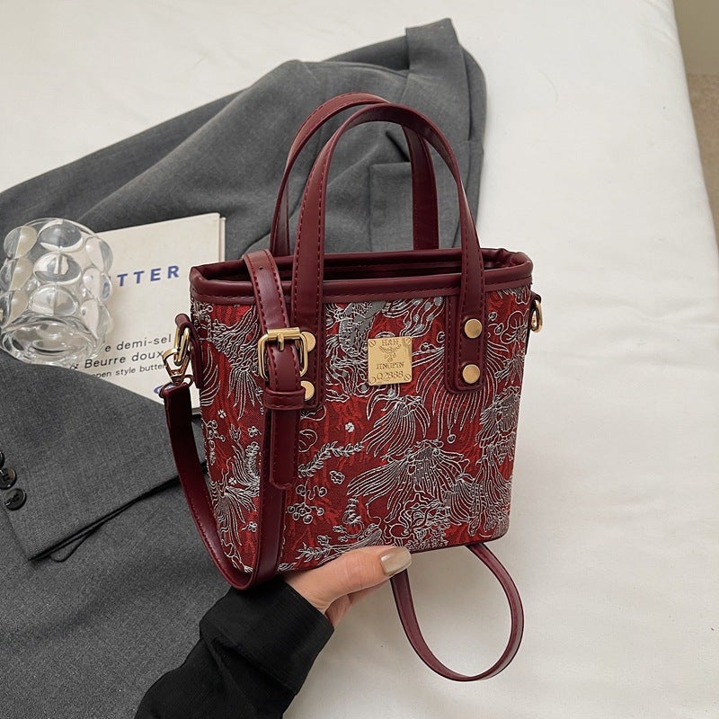 Super Fire Niche Embroidered Bag Women'S Fashion All-Match Crossbody Bag Contrast Color Portable Bucket Bag Small Bag - Image 1