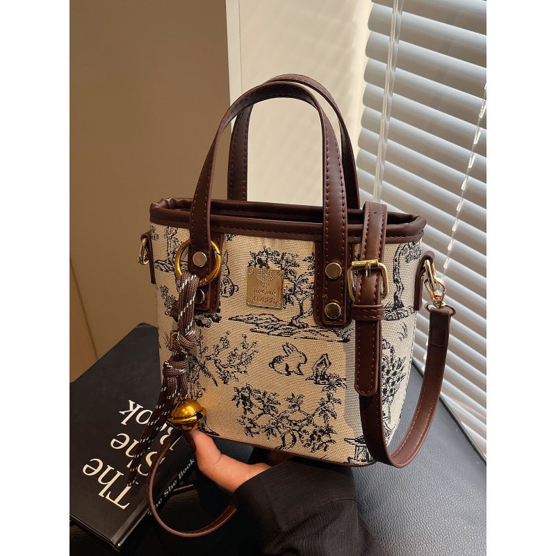 Super Fire Niche Embroidered Bag Women'S Fashion All-Match Crossbody Bag Contrast Color Portable Bucket Bag Small Bag - Image 2