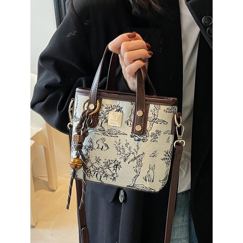 Super Fire Niche Embroidered Bag Women'S Fashion All-Match Crossbody Bag Contrast Color Portable Bucket Bag Small Bag - Image 3