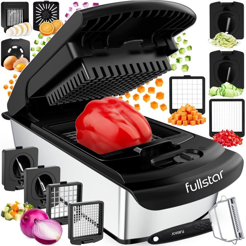 Fullstar The Original Pro Chopper  Vegetable Chopper and Spiralizer Food Chopper with Container Fruit Slicer Kitchen Gadgets  Accessories Home Essentials 9 in 1 Silver