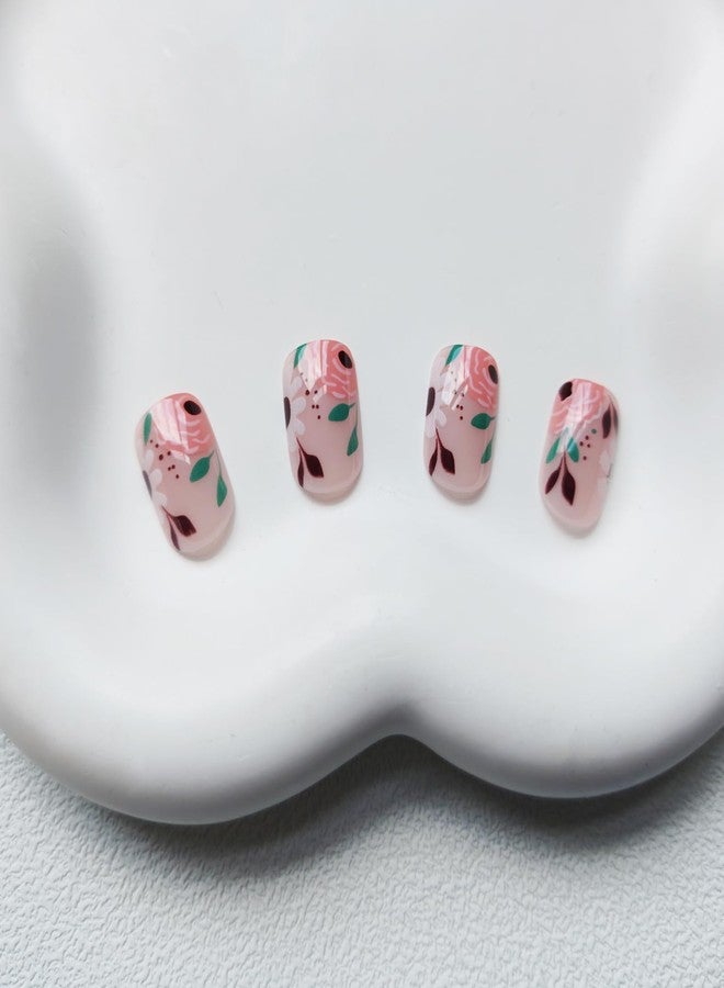 KKUUOO Fall Press on Nails Short Square Fake Nails Full Cover False Nails with Pink Flower Design Cute Acrylic Nails Glossy Stick on Nails Jelly Press on Nails for Women Girls 24 Pieces - Image 2