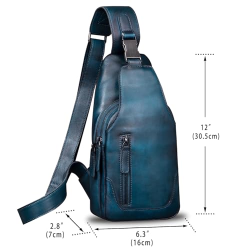 IVTG Genuine Leather Sling Bag for Men Chest Shoulder Crossbody Hiking Backpack Vintage Handmade Daypack (NavyBlue) - Image 5