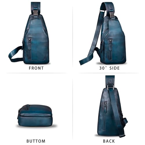 IVTG Genuine Leather Sling Bag for Men Chest Shoulder Crossbody Hiking Backpack Vintage Handmade Daypack (NavyBlue) - Image 4