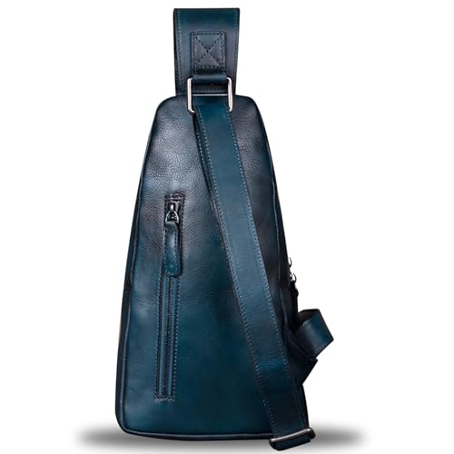 IVTG Genuine Leather Sling Bag for Men Chest Shoulder Crossbody Hiking Backpack Vintage Handmade Daypack (NavyBlue) - Image 3