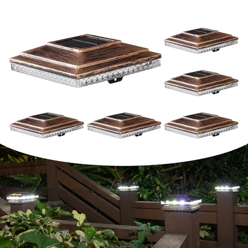 HUYIENO Solar Post Cap LightsOutdoor Deck Fence Post LightsPowerful Lithium Battery 20Lumens Two Light Modes Warm WhiteBright White Suitable for 4x4 5x5 Wooden Posts4x4 Viny Posts Brushed Copper 6pk - Image 1