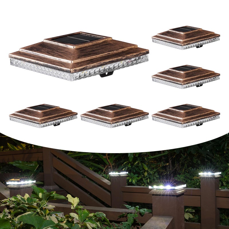 HUYIENO Solar Post Cap LightsOutdoor Deck Fence Post LightsPowerful Lithium Battery 20Lumens Two Light Modes Warm WhiteBright White Suitable for 4x4 5x5 Wooden Posts4x4 Viny Posts Brushed Copper 6pk - Image 2