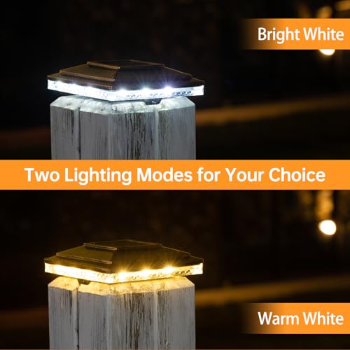 HUYIENO Solar Post Cap LightsOutdoor Deck Fence Post LightsPowerful Lithium Battery 20Lumens Two Light Modes Warm WhiteBright White Suitable for 4x4 5x5 Wooden Posts4x4 Viny Posts Brushed Copper 6pk - Image 3