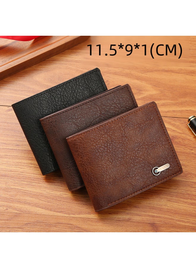 Men's Cropped Leather Wallet Business Casual Short Style Money Clip Fashionable Leather Purse In Various Colors-Color:Black - Image 4