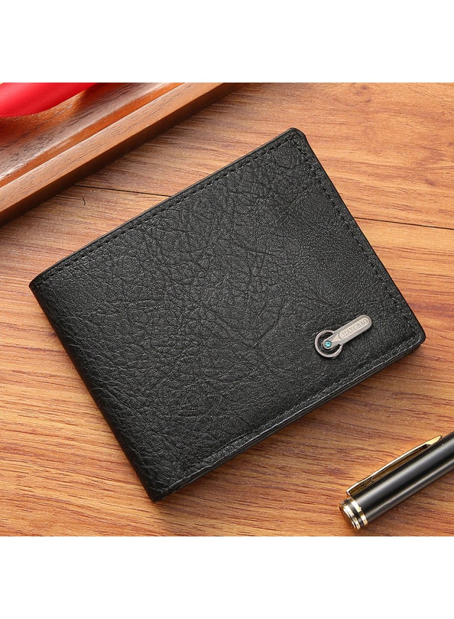 Men's Cropped Leather Wallet Business Casual Short Style Money Clip Fashionable Leather Purse In Various Colors-Color:Black - Image 1