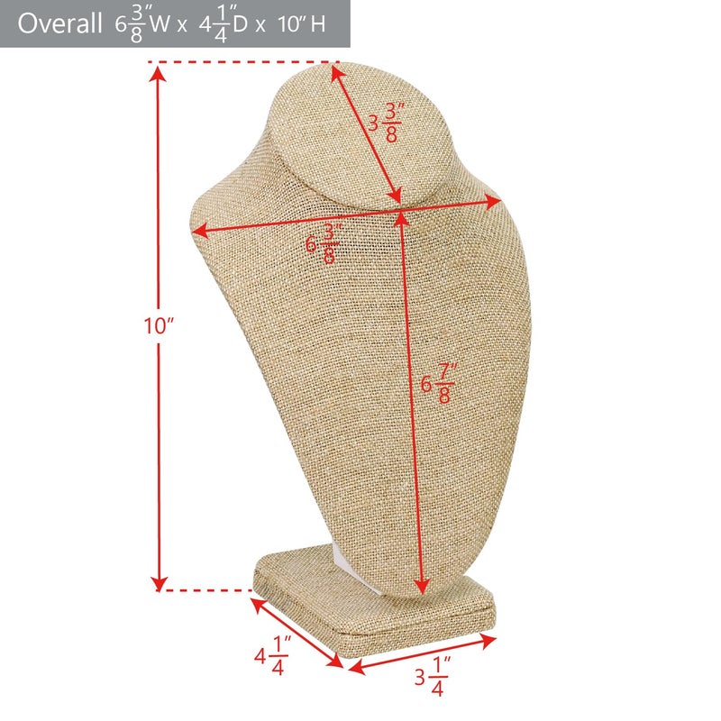 Ikee Design Linen Necklace Chain Jewelry Bust Display Holder Stand, Necklaces Display Mannequin, Jewelry Bust Stand, 6 3/8 W x 4 1/2 D x 10H in - Image 2